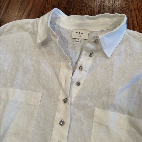 CAMI NYC Belkis Embellished Button Linen White Button-Up Shirt Size Small - Picture 6 of 8